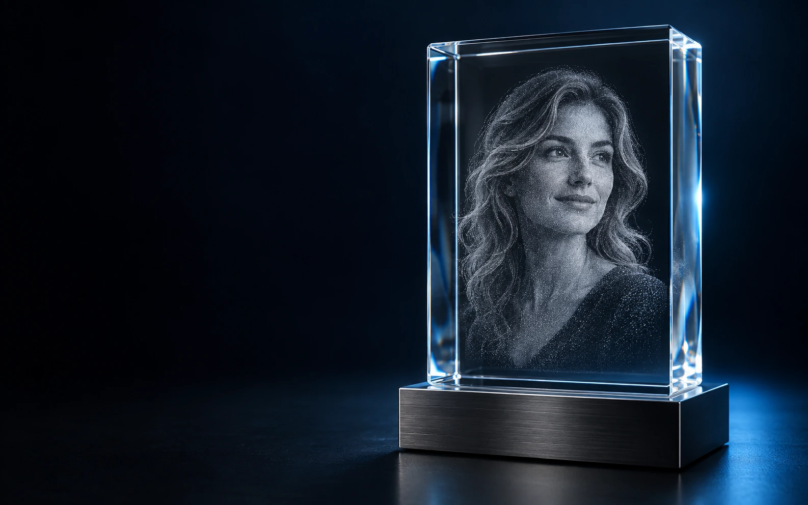 Illustrative crystal portrait with softly illuminated beveled edges