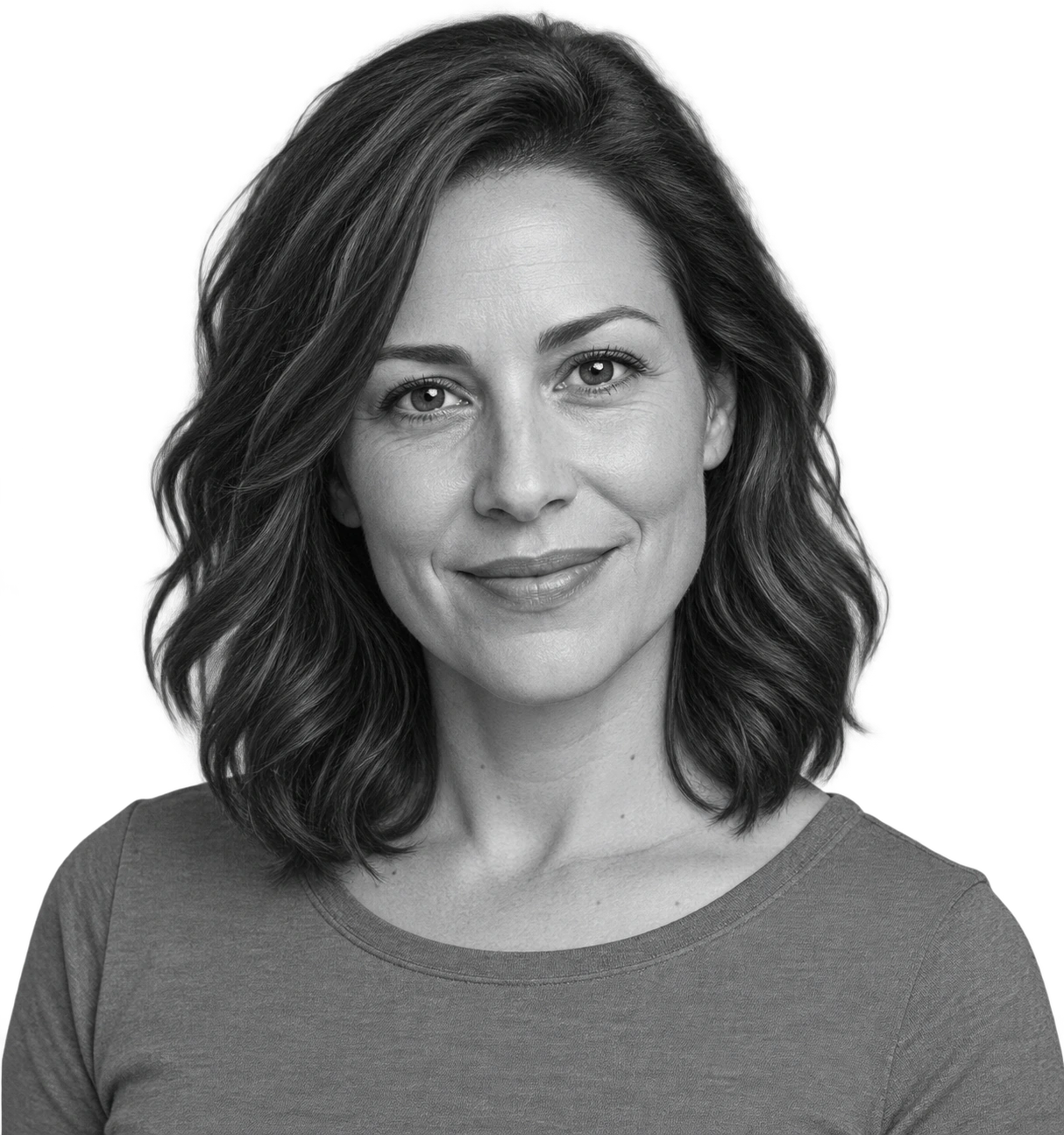 Detailed grayscale portrait of a fictional woman